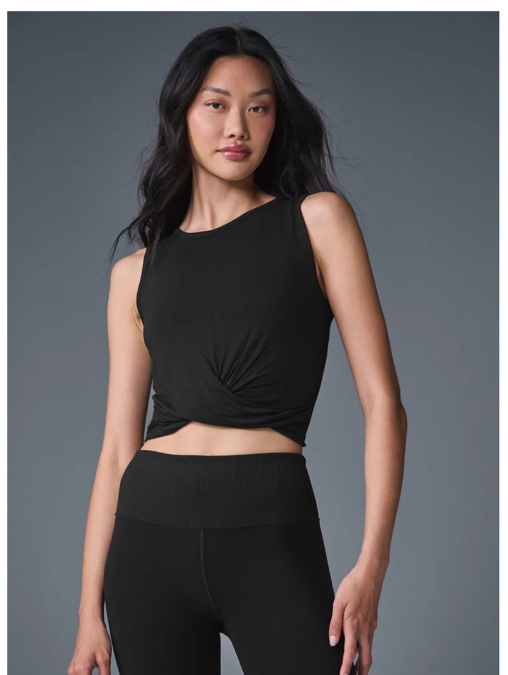 BuffBunny Black "Knotty" Twist-Front Tank Top